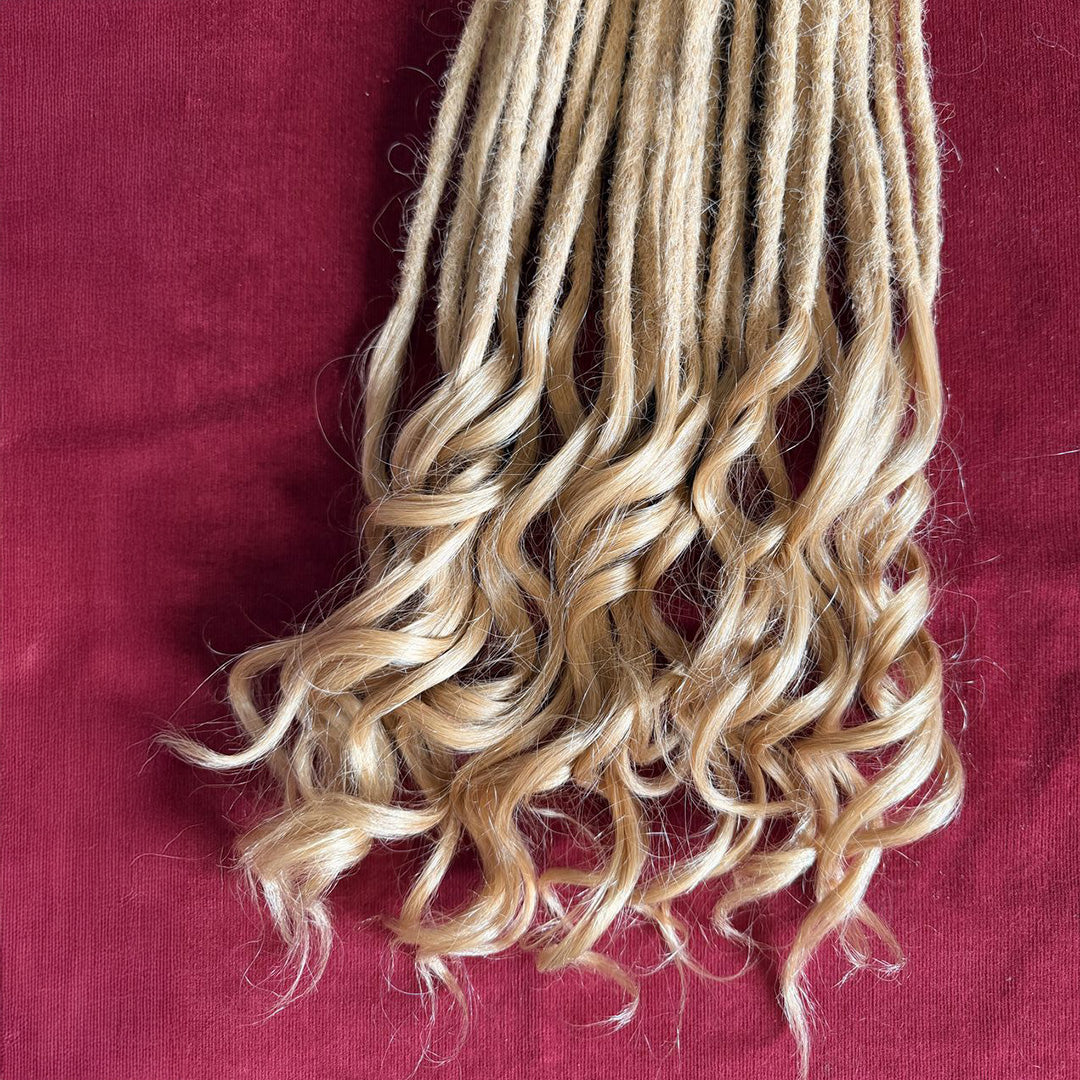 Champagne Blonde Mermaid Locs – 20” Length (7” Wavy Ends)