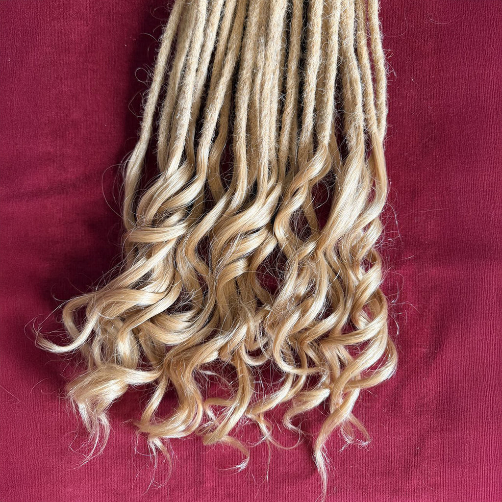 Champagne Blonde Mermaid Locs – 20” Length (7” Wavy Ends)