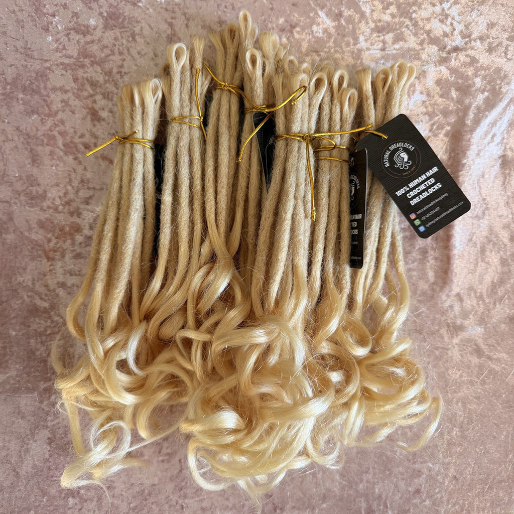 Highlight Blonde Mermaid Locs – 12" (5" Dread + 7" Curly Ends) – 0.6 cm Thickness