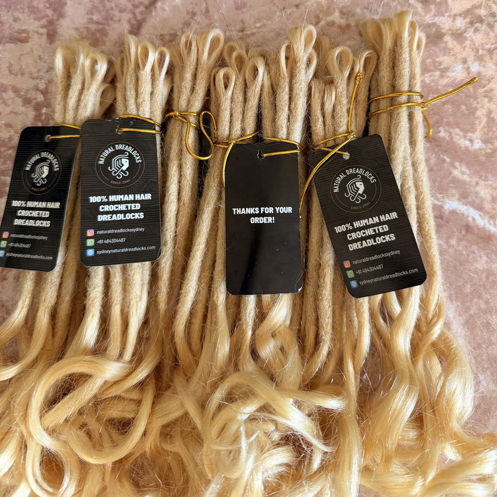 Highlight Blonde Mermaid Locs – 12" (5" Dread + 7" Curly Ends) – 0.6 cm Thickness