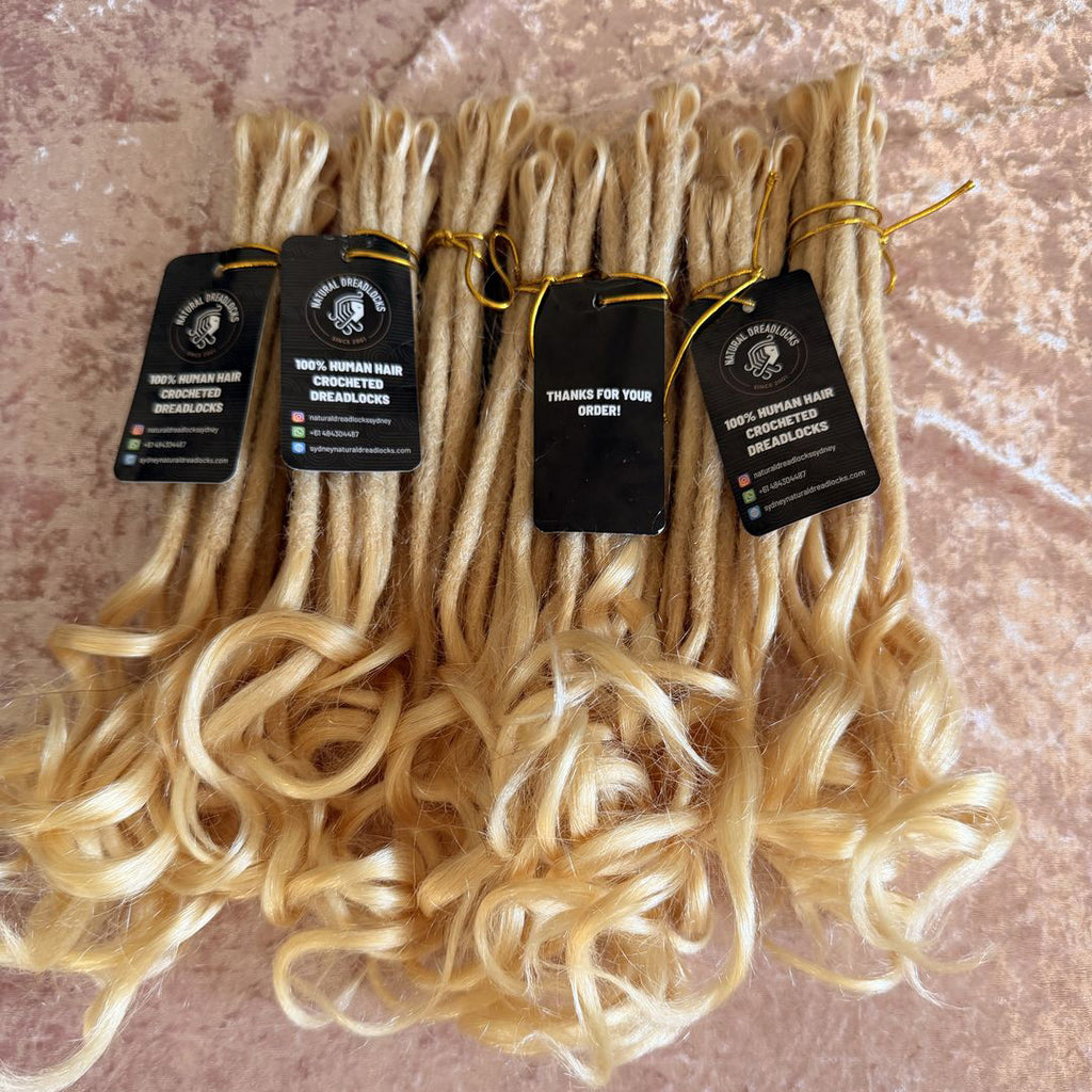 Highlight Blonde Mermaid Locs – 12" (5" Dread + 7" Curly Ends) – 0.6 cm Thickness