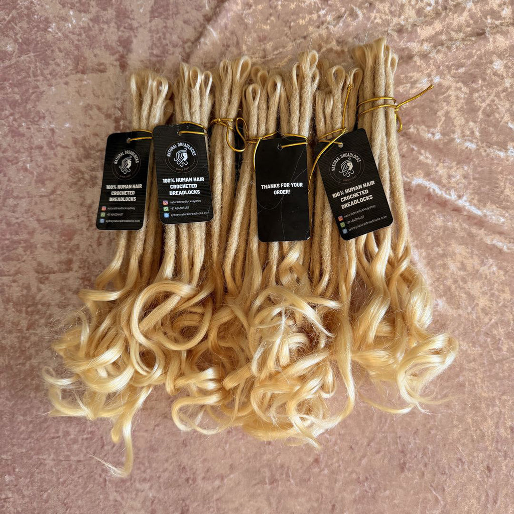 Highlight Blonde Mermaid Locs – 12" (5" Dread + 7" Curly Ends) – 0.6 cm Thickness