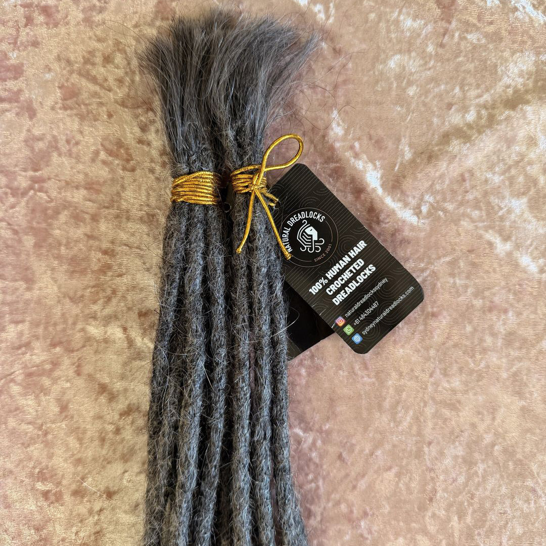 Straight Hair Salt Pepper Grey Dreadlock Extensions with open ends 10 units bundle